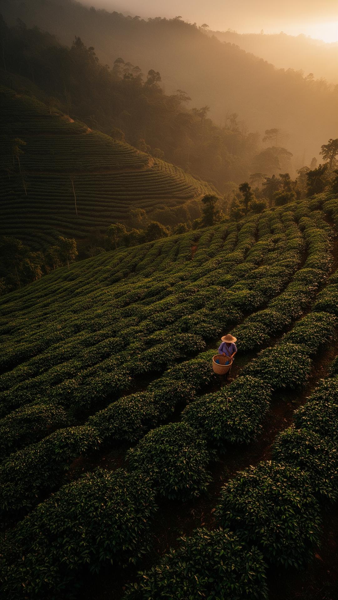 Coffee farm at golden hour